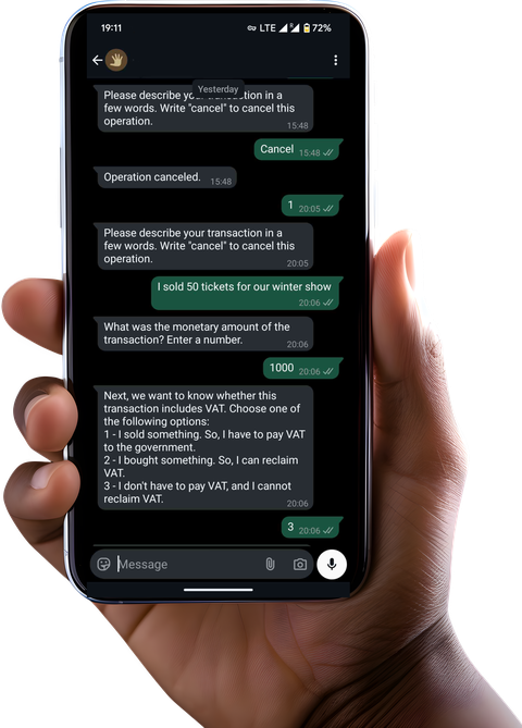 Hand holding smartphone with app